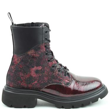 HEAVENLY FEET WOMENS ZIP LACE ANKLE BOOT - BURGUNDY PATENT